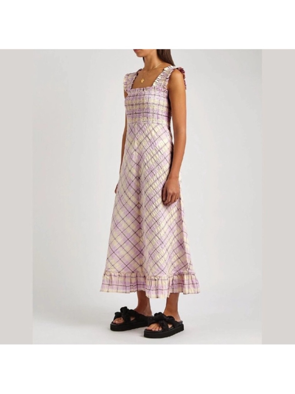 Ganni seersucker check dress